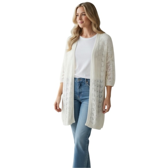 Marled Sweaters - NWT Marled Cream Open-Knit Longline Cardigan Size Medium
